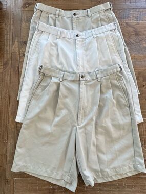 3 Piece Men's Pleated Beige/White Shorts - waist 34